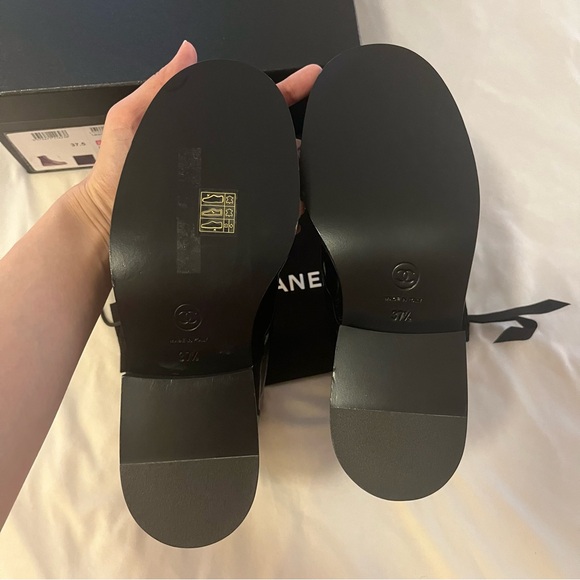 New Chanel Shiny Goatskin Cap Toe Combat Boots 37.5 Black $1850 - Picture 5 of 16